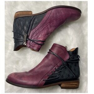 Veracruz Artisan Boots 40 US 9 Black Burgundy Leather Ankle Bootie Zipper & Ties